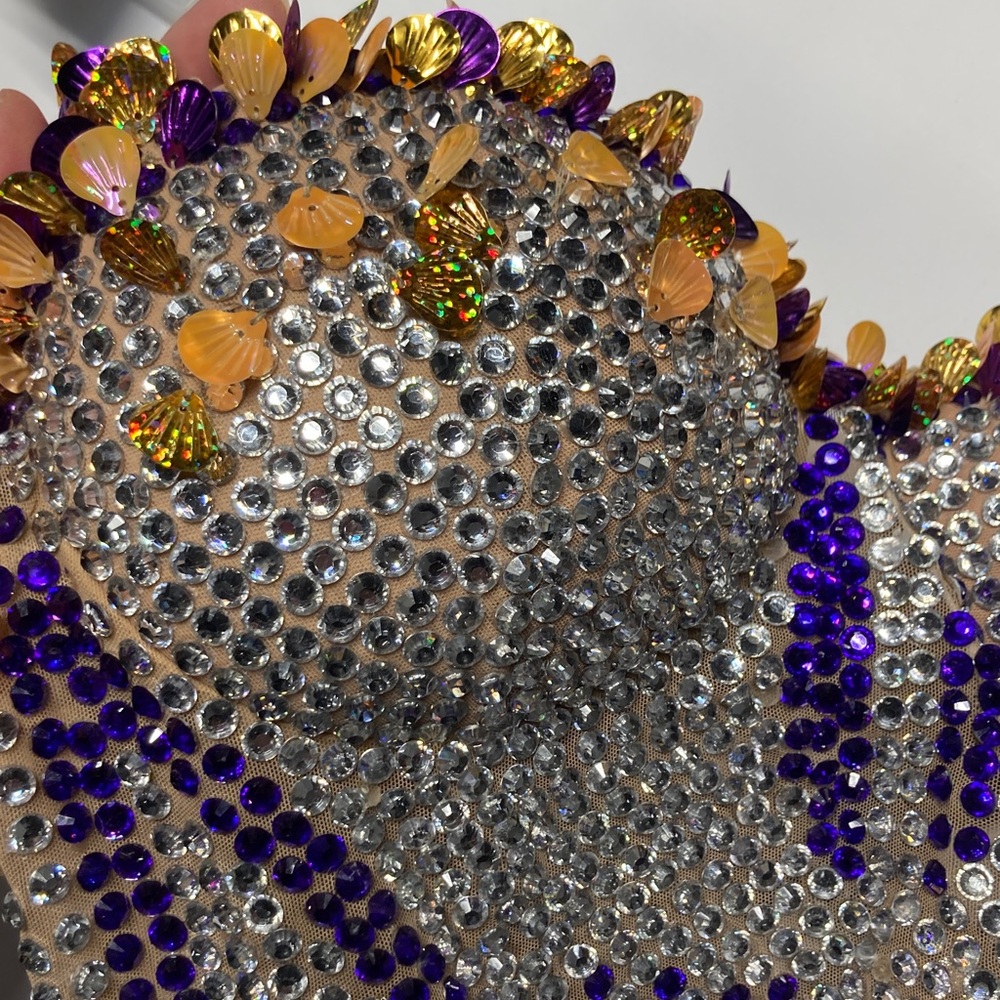 Embellished Beaded Bodysuit - Purple & Gold - Picture 12 of 14